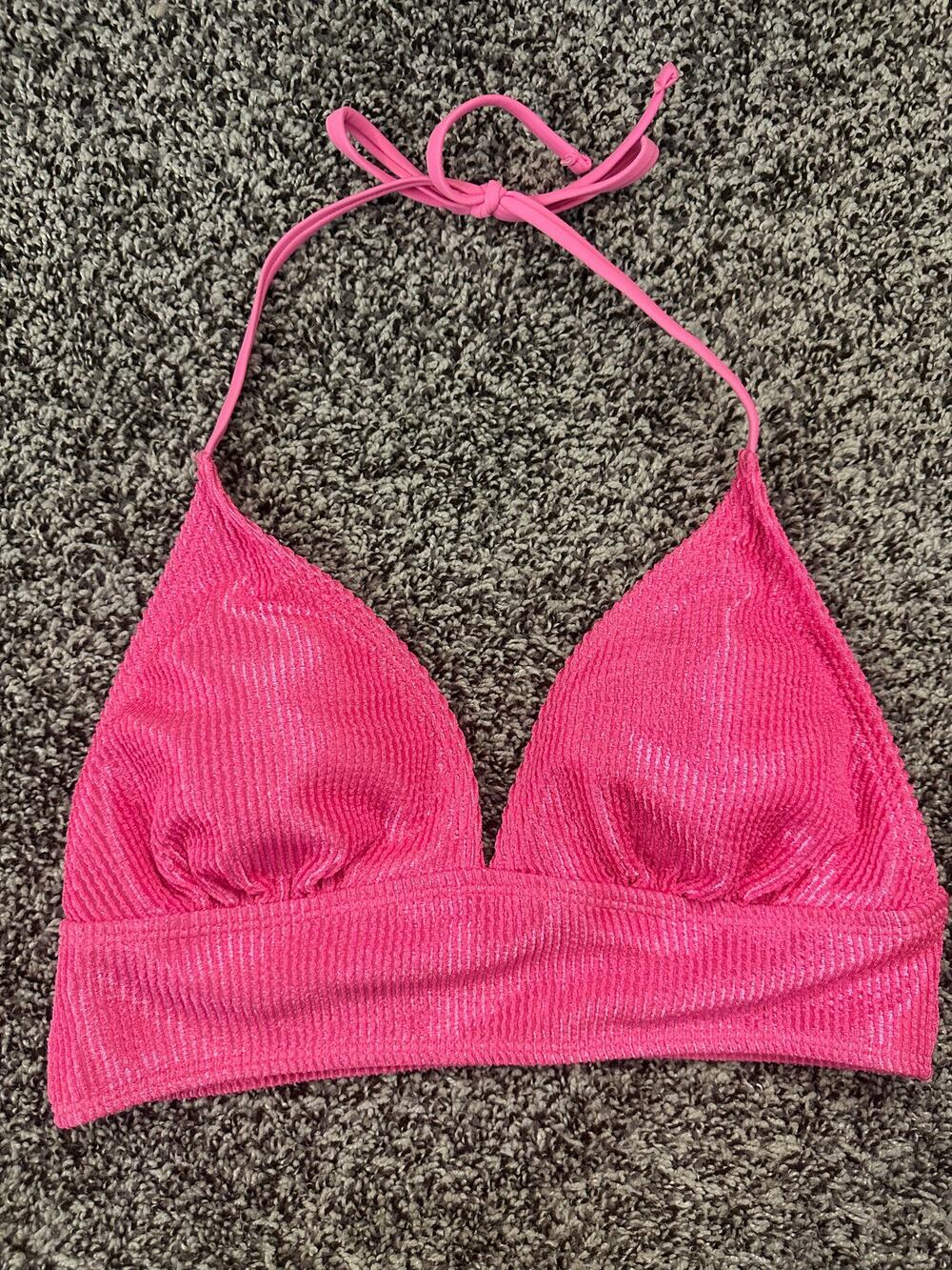 Cupshe Hot Pink Ribbed Halter Triangle Bikini Top NWT - Size M